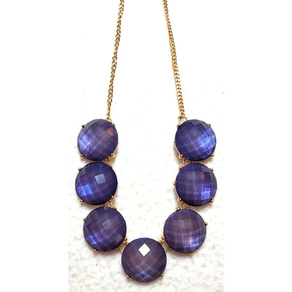 Charming Charlie Statement Necklace Iridescent Purple Blue Cabochons Goldtone - Picture 1 of 5